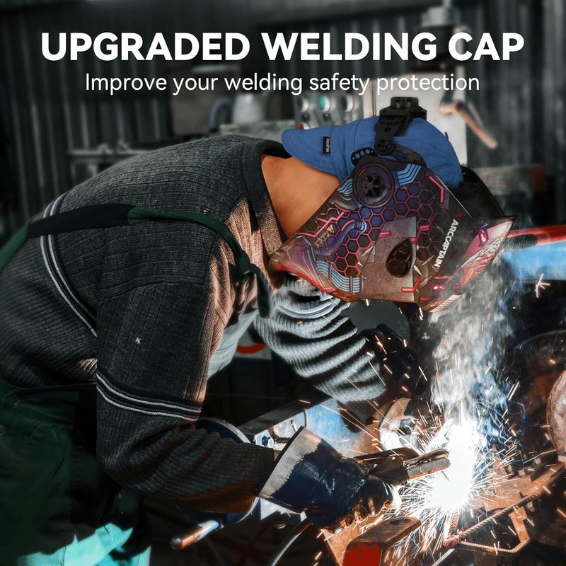 ARCCAPTAIN Reversible Welding Cap with Elastic Retractable Band, 8 Panel Protective Welders Cap, 10 oz Fireproof Cotton Comforts for Safety and Protection While Welding to Men Women, 7 5/8, Blue - Image 2